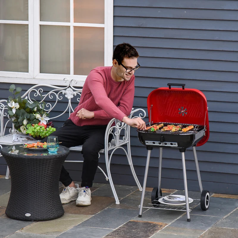 Outsunny Charcoal Trolley BBQ Garden Outdoor Barbecue