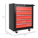 HOMCOM 5-Drawer Tool Chest Steel Lockable Tool Storage Cabinet W/ Wheels Red