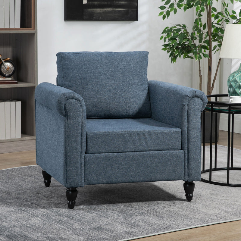 HOMCOM Vintage Armchair Fabric Accent Chair with Gourd-Shaped Rubber Wood Legs