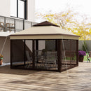 Outsunny 3 x 3(m) Pop Up Gazebo Tent with Netting, Height Adjustable, Beige