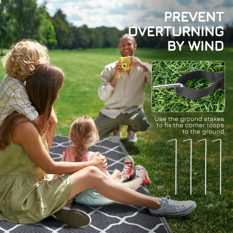 Outsunny Reversible Waterproof Outdoor Rug W/ Carry Bag, 182 x 274 cm, Grey