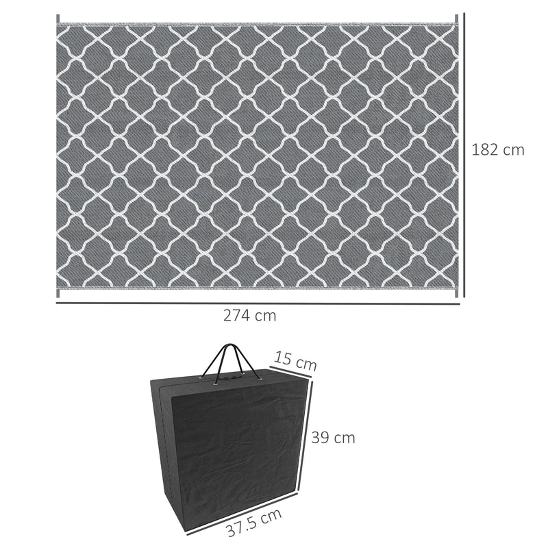Outsunny Reversible Waterproof Outdoor Rug W/ Carry Bag, 182 x 274 cm, Grey