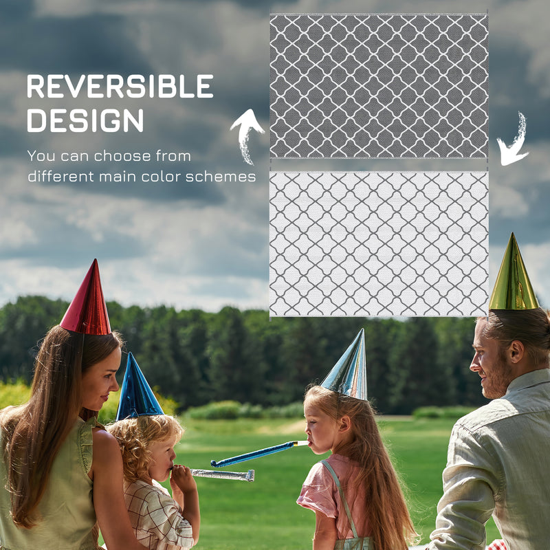 Outsunny Reversible Waterproof Outdoor Rug W/ Carry Bag, 182 x 274 cm, Grey