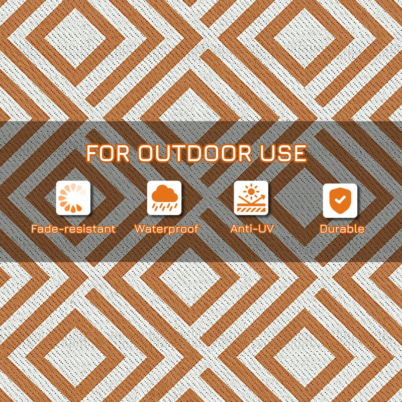 Outsunny Reversible Waterproof Outdoor Rug W/ Carry Bag, 182 x 274 cm, Brown