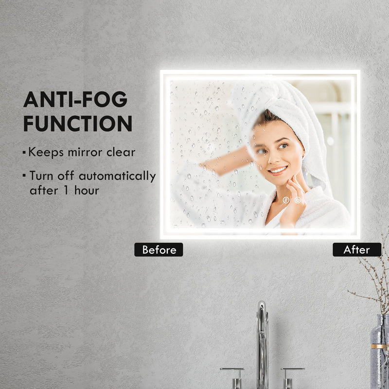 kleankin Dimmable Bathroom Mirror with LED Lights, 3 Colours, Defogging Film