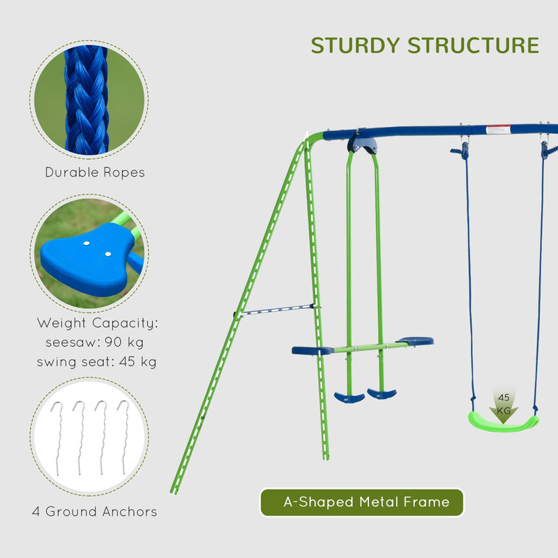 Outsunny Kids Swing - 2 Swings and Double Glider