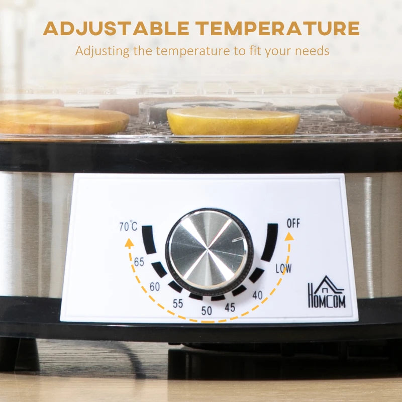 HOMCOM Food Dehydrator 5 Tier 250W - Stainless Steel