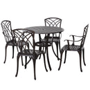 Outsunny Patio Cast Aluminium 5 PCS Brown Dining Table & 4 Chairs Set Outdoor Garden Furniture