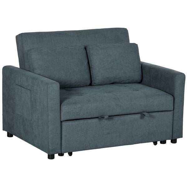 HOMCOM 2 Seater Sofa Bed Convertible Bed Settee With Cushions, Pockets, Grey