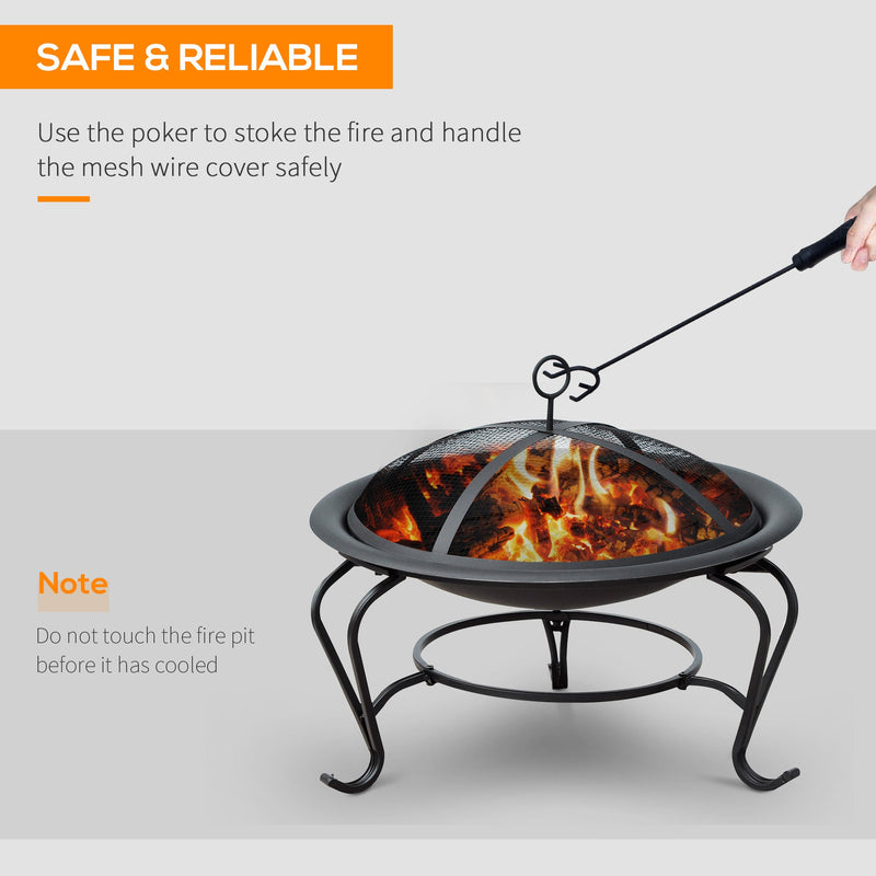 Outsunny Steel Fire Pit, Φ 56x45H cm (Lid Included)-Black