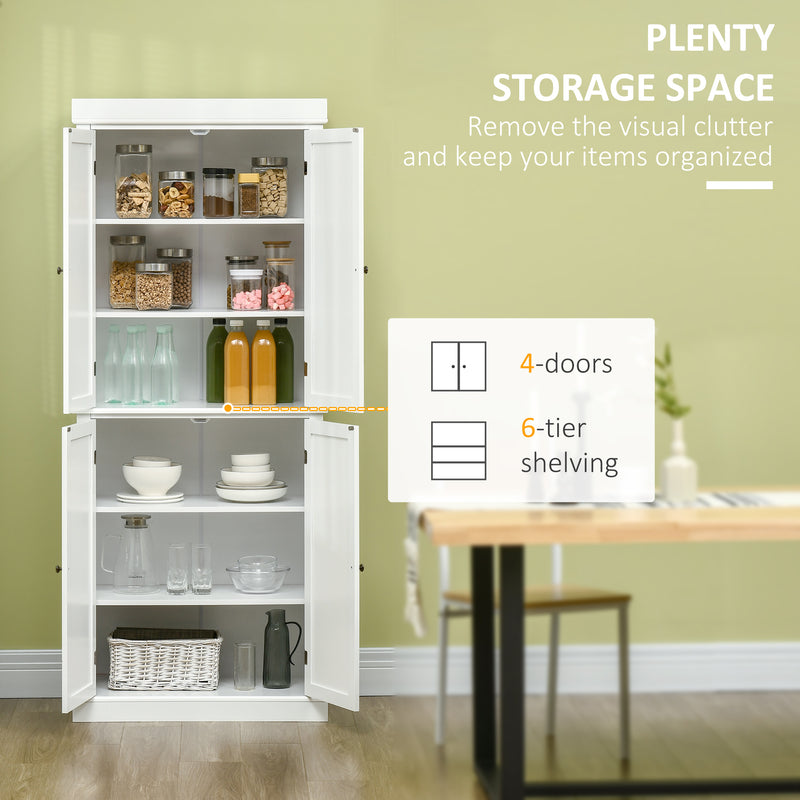 HOMCOM Modern Kitchen Storage Cabinet, 6-Tier Shelves W/ 4 Adjustable, White