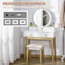 HOMCOM Dressing Table & Stool with Mirror and LED Lights - White