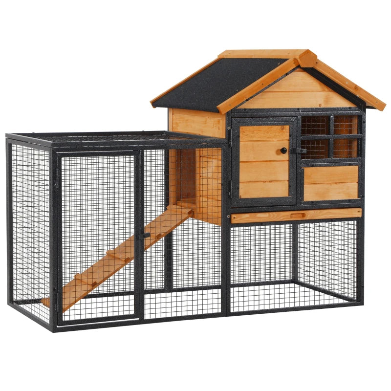 Pawhut Rabbit Hutch  Light Yellow, Black