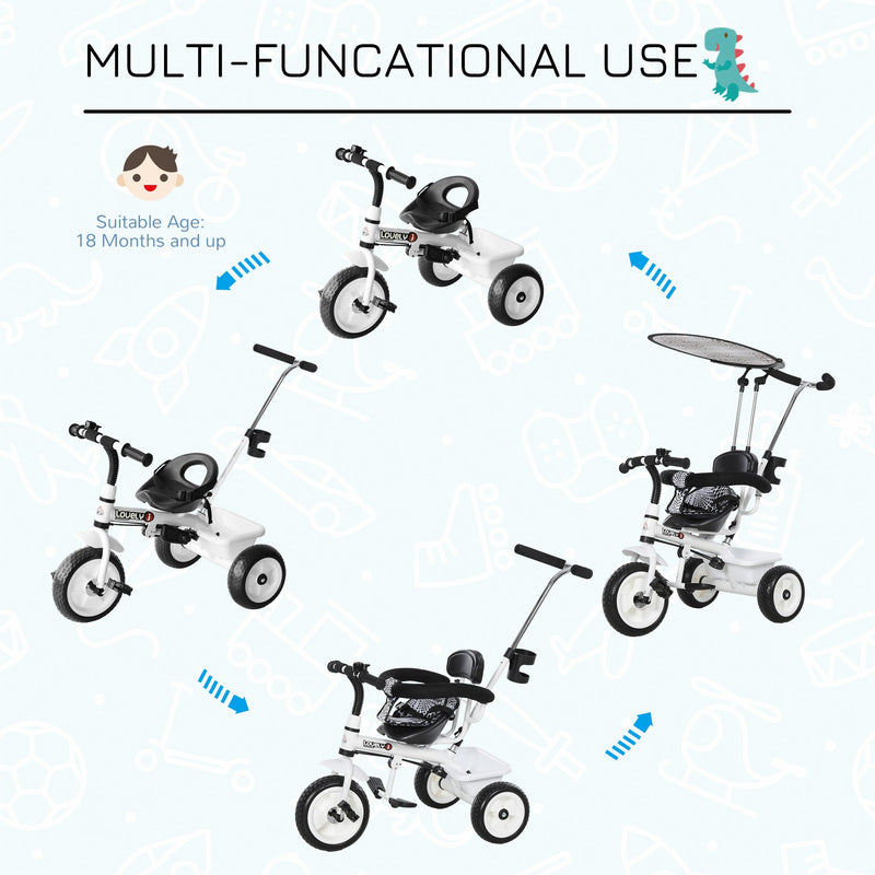 Baby Tricycle with Handle - White/Black