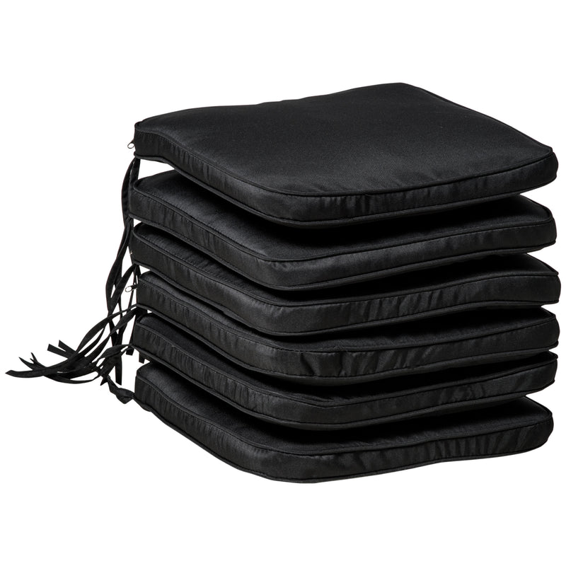 Outsunny Set of 6 Chair Cushion Seat Pads Dining Chair w/ Straps Outdoor Black