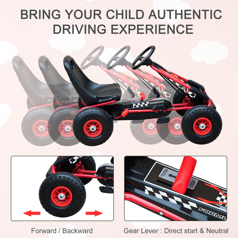 HOMCOM Kids Pedal Go Kart - Red & Black