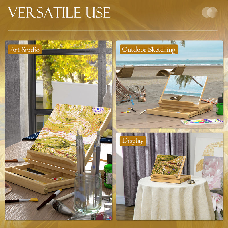 Vinsetto Wooden Table Easel Box With Storage Portable Folding Artist Easel