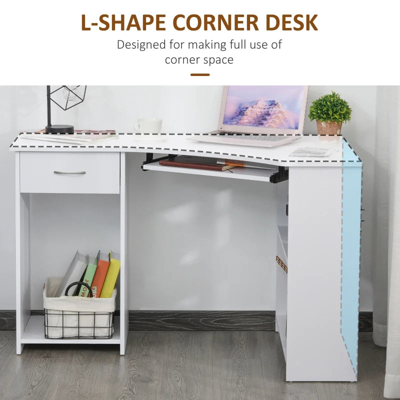 HOMCOM Corner Computer Desk with Shelves 75x120x70cm White