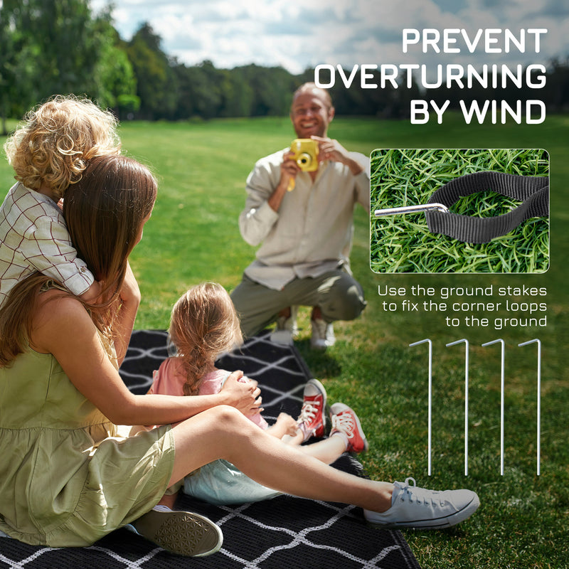 Outsunny Reversible Waterproof Outdoor Rug W/ Carry Bag, 182 x 274 cm, Black