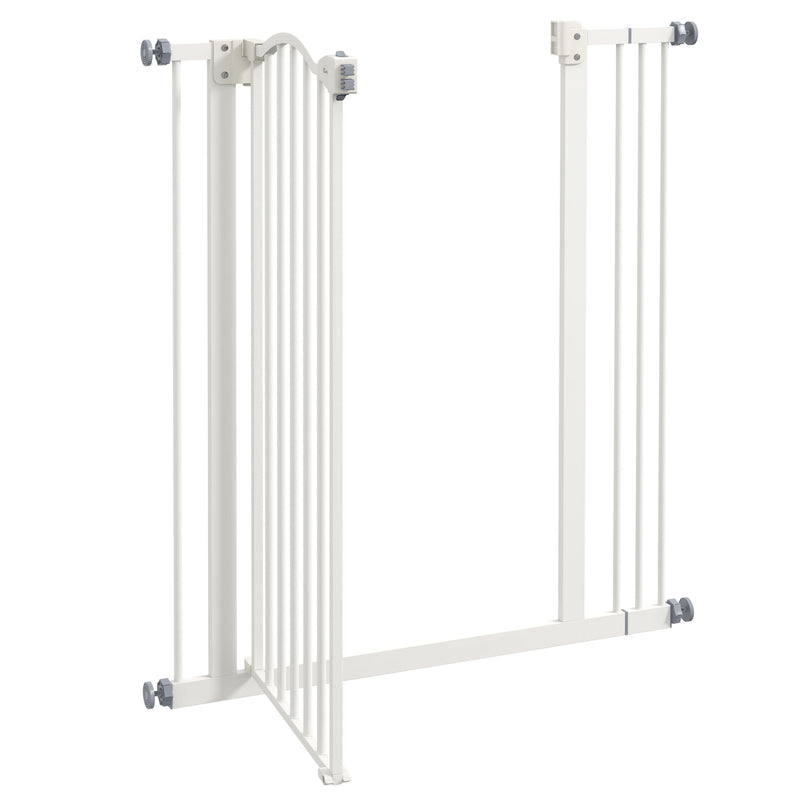 PawHut 74-87cm Adjustable Metal Pet Gate Safety Barrier w/ Auto-Close Door White