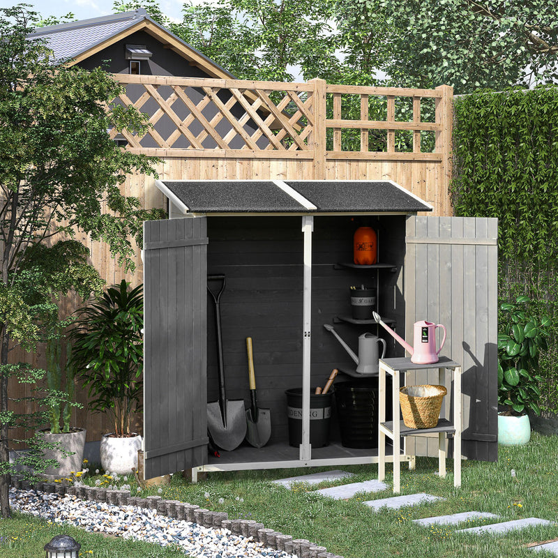Outsunny Garden Storage Shed Tool Organizer w/ Table, 139x75x160cm, Dark Grey