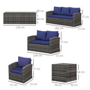 Outsunny 6 PCS Patio Rattan Sofa Set Conversation Furniture with Storage Blue