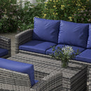 Outsunny 6 PCS Patio Rattan Sofa Set Conversation Furniture with Storage Blue