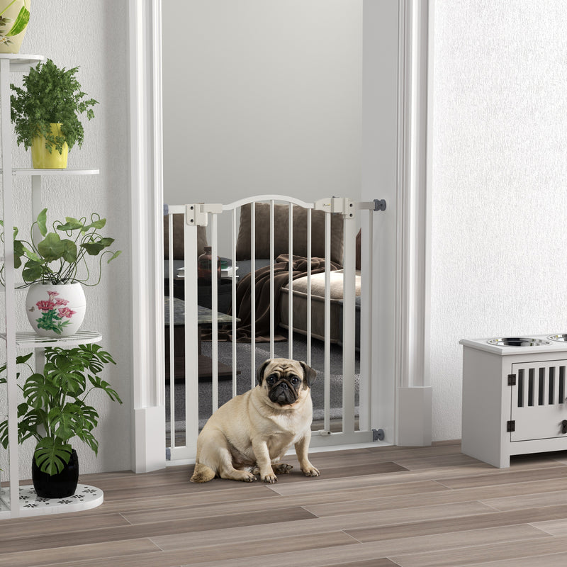 PawHut 74-80cm Adjustable Metal Pet Gate Safety Barrier w/ Auto-Close White