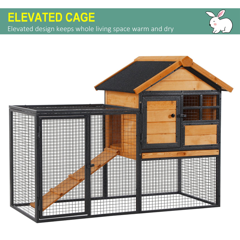 Pawhut Large Rabbit Hutch in Light Yellow and Black