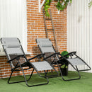 Outsunny Foldable Garden Recliner Chair Set of 2 w/ Footstool & Headrest, Grey