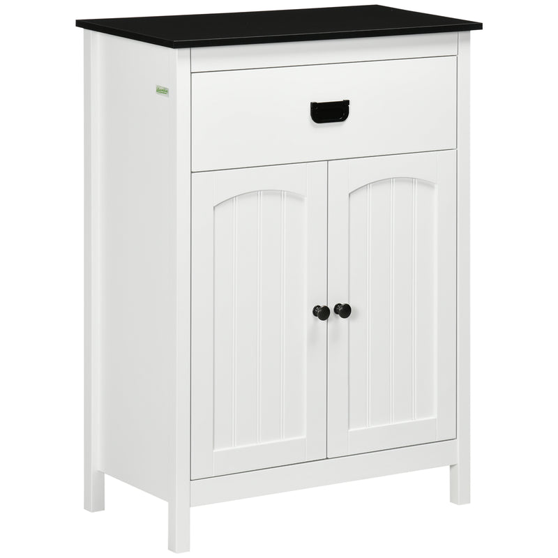 kleankin Bathroom Storage Unit with Drawer Double Door Cabinet Adjustable Shelf