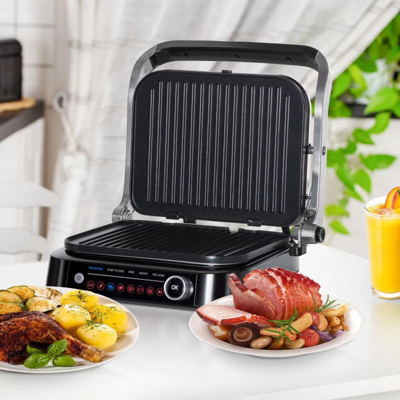 HOMCOM Health Grill and Press with 8 Settings and Drip Tray - Black