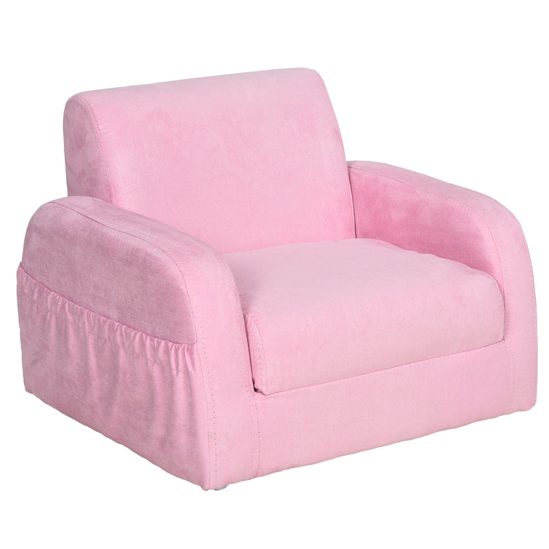 HOMCOM 2 In 1 Kids Armchair Sofa Bed Fold Out Padded Wood Frame Bedroom Pink