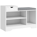 HOMCOM Upholstered Entryway Shoe Bench with Storage Drawer Open Shelf White