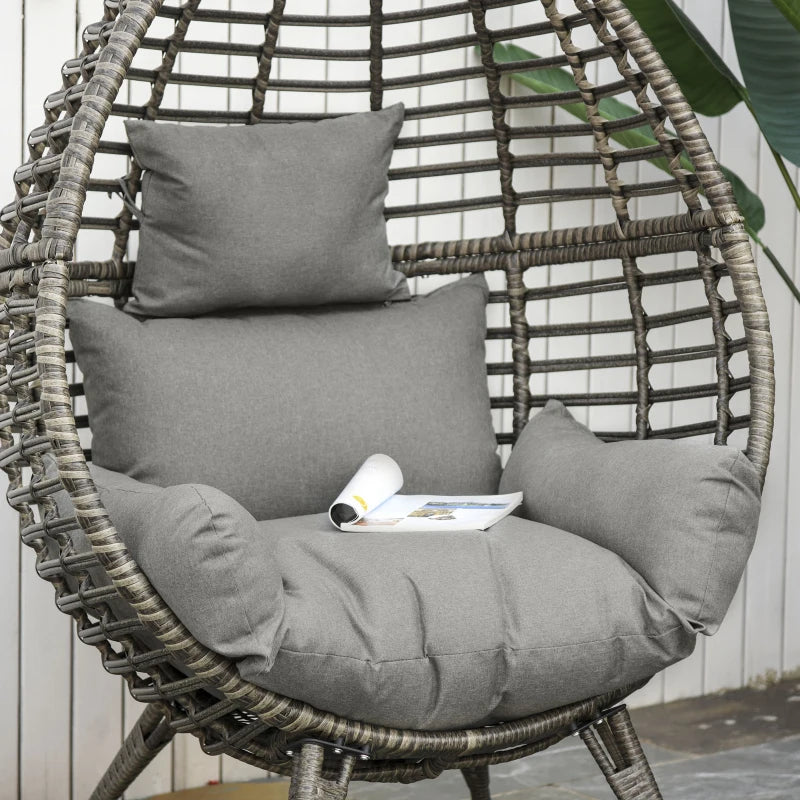 Outsunny Wicker Rattan Egg Chair with 4 Legs Grey