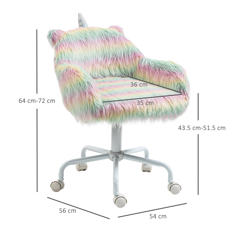 Vinsetto Faux Fur Unicorn Desk Chair Fluffy Home Office Chair with Armrests