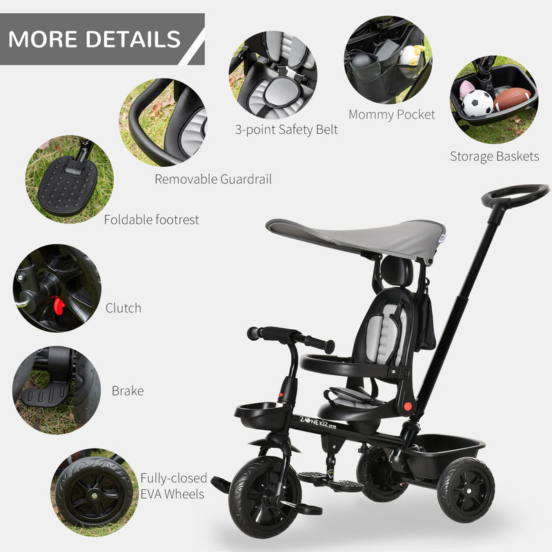 HOMCOM Baby Tricycle 4in1 Stroller with Handle - Grey
