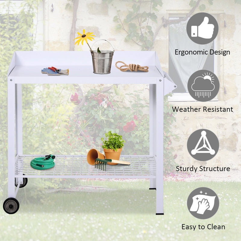 Outsunny Metal Outdoor Garden Potting Bench White