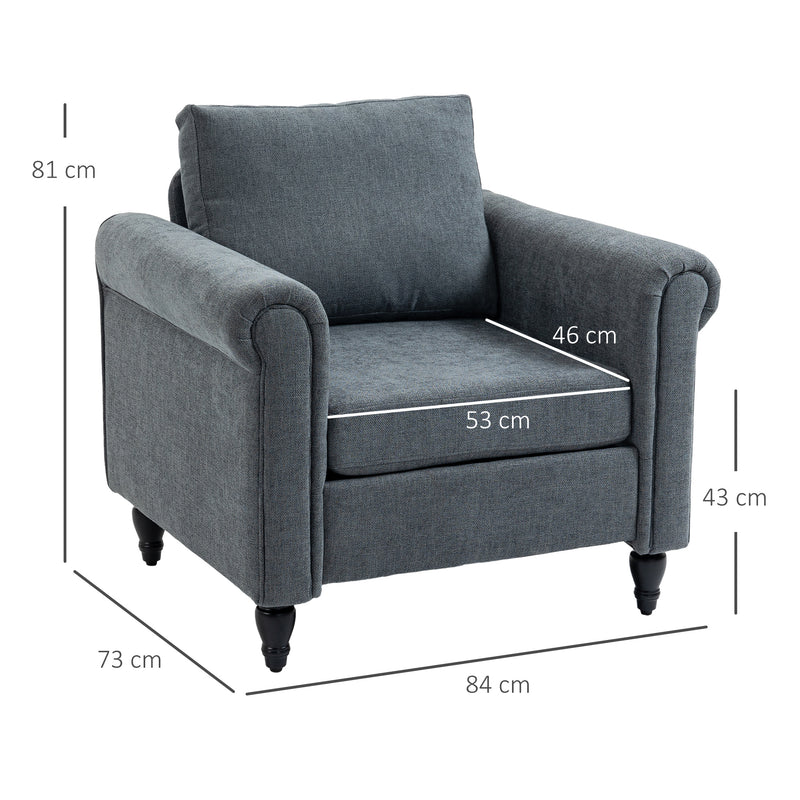 HOMCOM Vintage Armchair Fabric Accent Chair with Gourd-Shaped Rubber Wood Legs