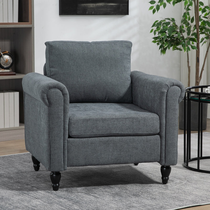 HOMCOM Vintage Armchair Fabric Accent Chair with Gourd-Shaped Rubber Wood Legs