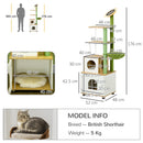 PawHut Cat Tree w/ Litter Box, Scratching Post, Cat House, Hammock - Oak Tone