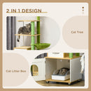 PawHut Cat Tree w/ Litter Box, Scratching Post, Cat House, Hammock - Oak Tone