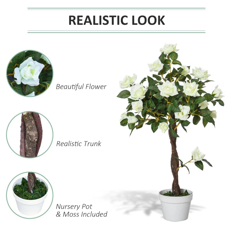 Outsunny Artificial Rose Tree and Planter for Indoor & Outdoor use - White and Green