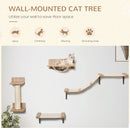 PawHut Cat Shelf Set Tree 4PCs Wall Mounted