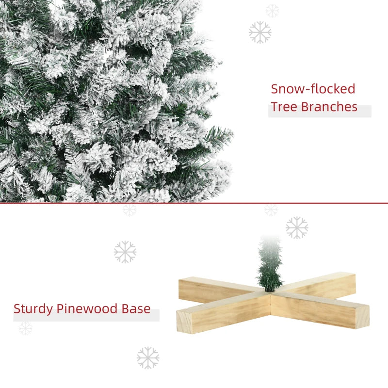 HOMCOM Christmas Tree Snow Flocked Slim 6' with Pinewood Base