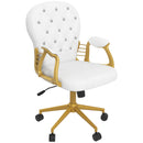 Vinsetto Office Chair Ergonomic 360° Swivel Diamante Tufted Home Work Velour Padded Base 5 Castor Wheels Cream White