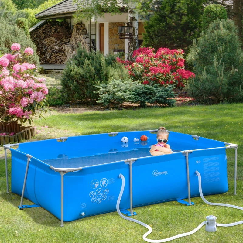 Outsunny Swimming Pool with Steel Frame & Filter  252L x 152W x 65H cm - Blue