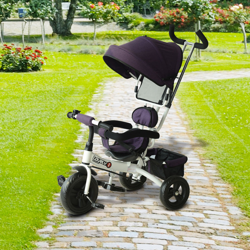 HOMCOM Baby Tricycle with Handle - White Purple