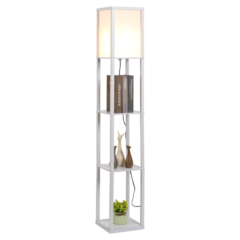 HOMCOM Floor Lamp Reading Lamp with 3-Tier Storage Shelf for Home Office White