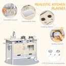 HOMCOM Kids Kitchen Play Set Cooking Toy w/ Wheels Sink for 3-5 Years Old Nature Wood